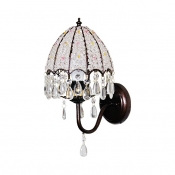 Traditional Black Wall Light with Umbrella Shape Single Light Metal Sconce Light with Clear Crystal