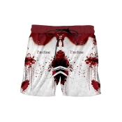 Stylish Blood Letter I'M FINE Drawstring-Waist Sport Loose Red Swim Shorts for Men