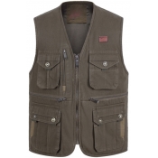 Spring New Stylish V-Neck Multi Pocket Zip Closure Utility Cotton Fishing Photography Vest