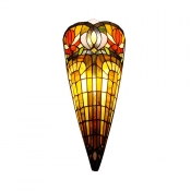 Colorful Conical Wall Lamp Tiffany Style Vintage Stained Glass Sconce Light for Dining Room Hallway