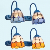 Tiffany Style Conical Sconce Light Glass 2 Lights Blue/Yellow Wall Light for Stair Hallway