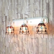 Hammered Glass Bell Wall Sconce 3 Lights Tiffany Style Sconce Light with Jewelry for Bedroom