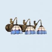 Bathroom Hotel Dome Wall Light with Mermaid Decoration Glass 3 Lights Antique Style Sconce Light