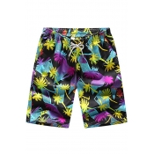 Men's Summer Tropical Print Drawcord Waist Fast Drying Loose Fit Beach Swim Shorts