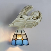 Bedroom Hallway Tiffany Wall Light with Angel Decoration Resin and Stained Glass Hand Made Sconce Light