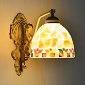 Domed Shape Wall Sconce with Mermaid Decoration Resin and Glass Tiffany Style Wall Light for Hallway