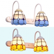 Stained Glass Bell Wall Lamp 2 Lights Tiffany Style Sconce Light in Blue/Yellow for Bathroom