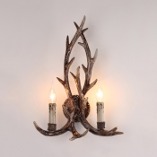 2 Lights Antlers Wall Sconce Rustic Style Metal and Resin Wall Lamp for Living Room Bedroom