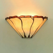 Flower Shape Bedroom Sconce Light Glass Shade 1 Light Conical Tiffany Style Wall Sconce Light