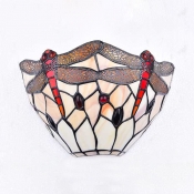 Glass Dragonfly Pattern Wall Light Dinging Room Tiffany Style Rustic Wall Sconce with Multi Color