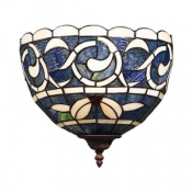 1 Light Kapok Pattern Wall Light Tiffany Style Stained Glass Sconce Lamp in Blue for Shop Restaurant