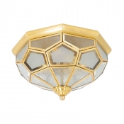 Elegant Style Polyhedron Flush Ceiling Light Glass 3 Lights Brass Light Fixture for Hotel