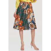 Summer Bohemian Floral Printed Chiffon Midi A-Line Beach Flowy Skirt