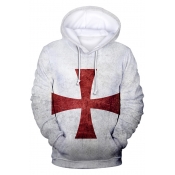 Knights Templar Cross Pattern White Loose Fit Pullover Hoodie