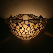 Dragonfly Pattern Dining Room Wall Lamp Glass Tiffany Style Vintage Sconce Light with Multi Color
