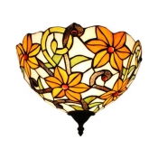 Restaurant Shop Flower Pattern Wall Lamp Stained Glass 1 Light Tiffany Style Rustic Sconce Light