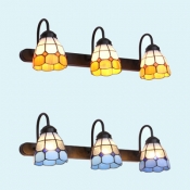Glass Cone Wall Light 3 Lights Tiffany Style Sconce Light in Blue/Yellow for Foyer Hallway