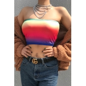 Unique Rainbow Ombre Tie Dye Summer Sleeveless Cropped Bandeau Top