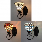 Bowl/Bell Wall Lamp Cafe Restaurant Stained Glass 1 Light Mediterranean Style Sconce Light