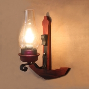 Single Light Curved Wall Light Antique Metal and Clear Glass Sconce Light for Hallway Foyer