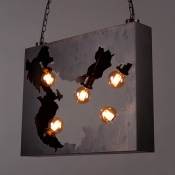 Industrial Rectangle Pendant Light Metal 5 Lights Bronze Chandelier for Restaurant Bar