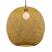 Oval LED Ceiling Light Single Light Bamboo Rustic Pendant Lighting for Living Room Hallway