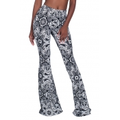 Women's New Fashion Tribal Floral Printed High Rise Flare Pants