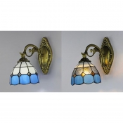Dome Shade Sconce Light Stained Glass 1 Light Mediterranean Style Tiffany Wall Lamp for Kitchen
