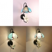 Flower Shape Wall Lamp with Bird/Angel Decoration 1 Light Tiffany Style Glass Sconce Light for Restaurant