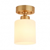 Frosted Glass Cylinder Ceiling Light Bedroom 1 Light Simple Style Flush Light in White