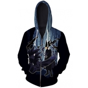 New Stylish Comic Anime Cosplay Dark Forest 3D Printed Long Sleeve Zip Up Blue Hoodie