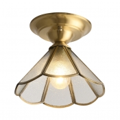 1 Light Conical Flush Mount Light Antique Style Glass Ceiling Fixture for Bedroom