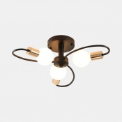 Creative Black Semi Flush Mount Light with Twist Arm 3/6/8 Lights Metal Ceiling Lamp for Bedroom