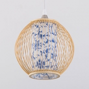 Vintage Style Lantern Shape Pendant Light Bamboo Single Light Hanging Light for Restaurant