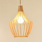 Vintage Style Beige Hanging Light with Barn/Saucer/Curved Shape Single Light Bamboo Pendant Lighting
