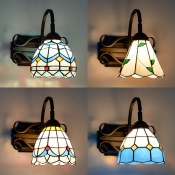 Bedroom Dome Wall Light Stained Glass and Metal 1 Light Mediterranean Style Sconce Light