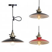 Black/Red Dome Shade Pendant Light 1/2 Pack 1 Light Antique Style Metal Hanging Light for Factory