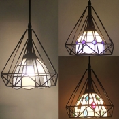 1 Light Lattice Bowl Pendant Light with Wire Frame Industrial Metal Ceiling Light in Black for Shop