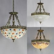 Dome Bedroom Hallway Pendant Lamp Glass Shell Tiffany Style Antique Chandelier in Aged Brass