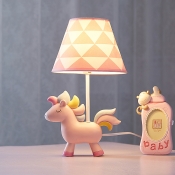 Resin Cartoon Unicorn Desk Light Dimmable 1 Light Cute LED Reading Lamp in Pink for Kid Bedroom