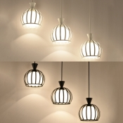 Metal Melon Cage Ceiling Lighting 3 Lights Industrial Pendant Light in Black/White for Dining Room