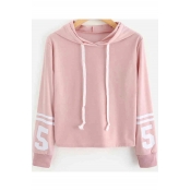 New Fashion Simple Stripe Number 5 Long Sleeve Loose Casual Pullover Hoodie