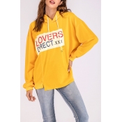 Popular Fashion Letter LOVERS Pattern Long Sleeve Oversized Yellow Hoodie