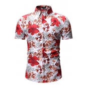 Summer Chic Floral Pattern Basic Short Sleeve Slim Fitted Button Shirt for Men