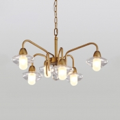 Antique Style Cylinder Hanging Light Glass 6 Lights Brass Chandelier for Living Room Villa