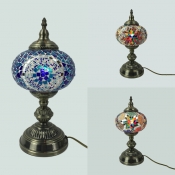 Art Deco Spherical Desk Lamp One Light Stained Glass Table Lamp in Blue/Multi-Color/Red for Living Room
