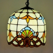 Tiffany Victorian Beige Hanging Light Bell Shade 1 Light Stained Glass Ceiling Pendant for Hallway