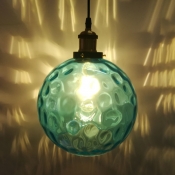 Bedroom Foyer Sphere Pendant Lamp Dimple Glass 1 Light Modern Stylish Blue Hanging Light
