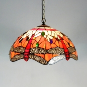 Tiffany Style Dragonfly Pendant Light with Dome Shade 1 Light Stained Glass Hanging Light for Hotel