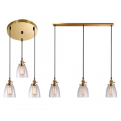 3 Lights Dome Island Fixture Industrial Glass Linear/Round Canopy Hanging Lamp in Brass for Hallway